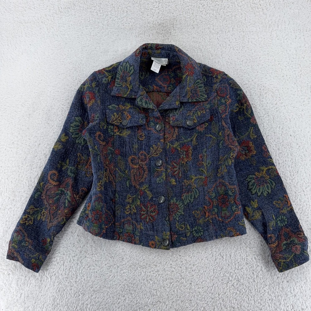 Vintage Coldwater Creek Jacket Womens P XS Floral Tapestry Button Up Boho Retro